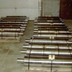 Steel mill rollers bundled on pallets